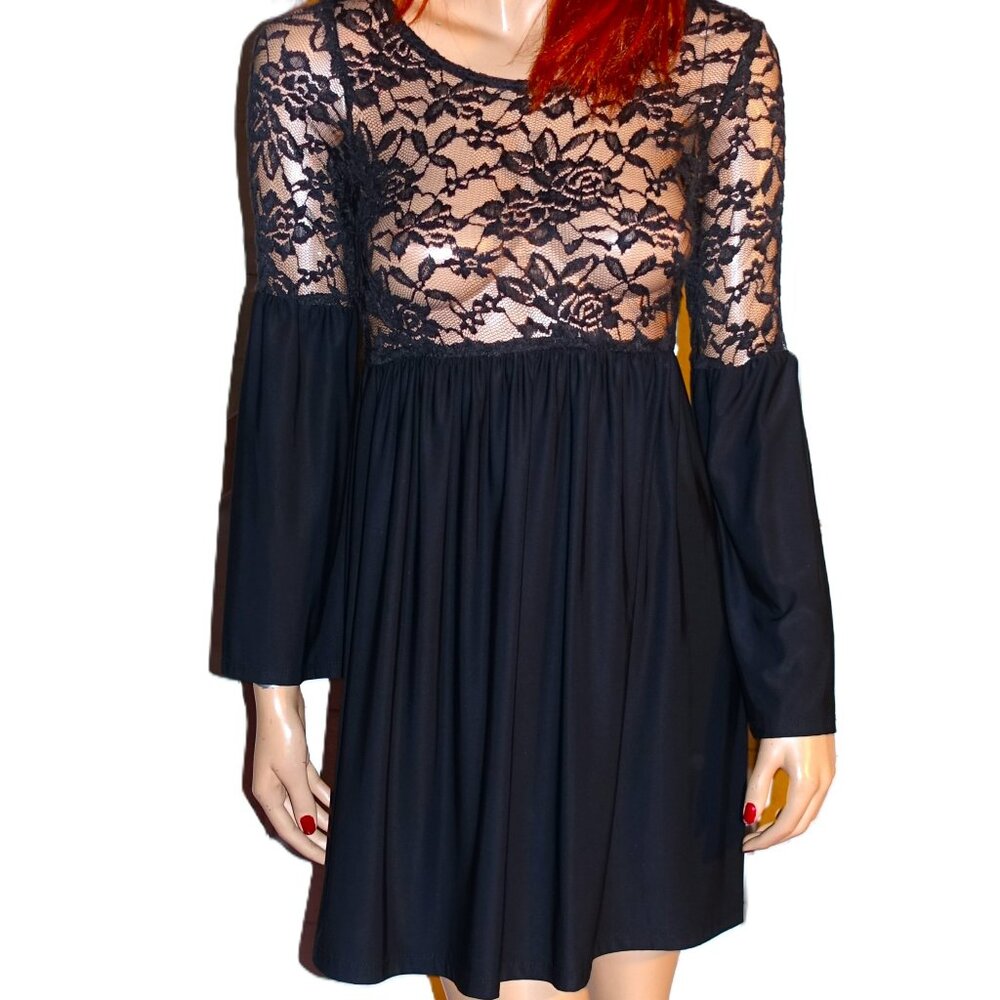 Vintage Black Sheer Lace Dress S
